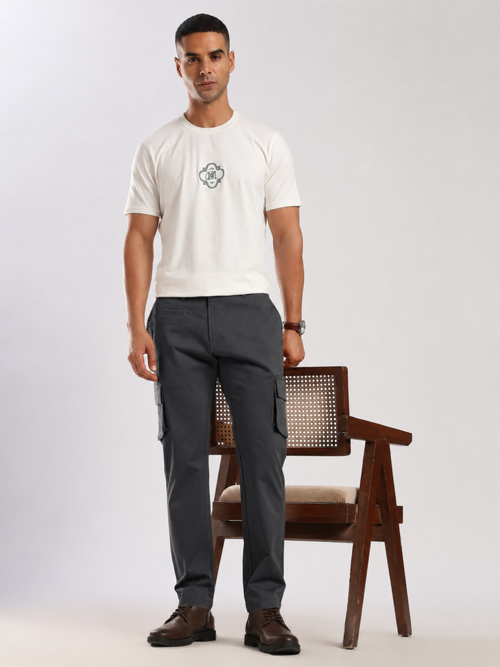 Dark Grey Cotton Regular Fit Cargo Pant