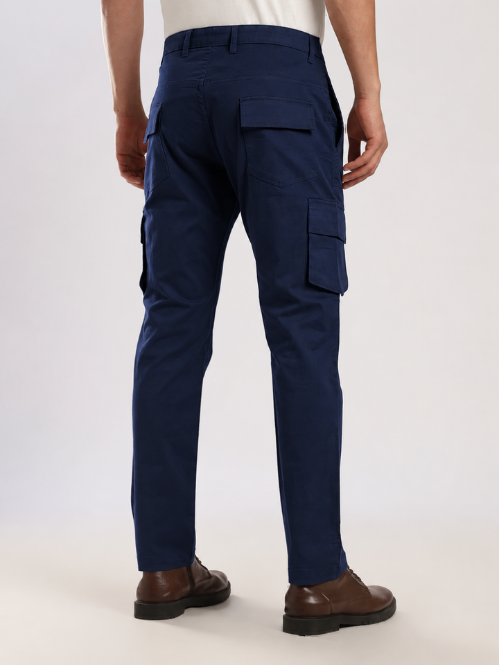 Navy Cotton Regular Fit Cargo Pant