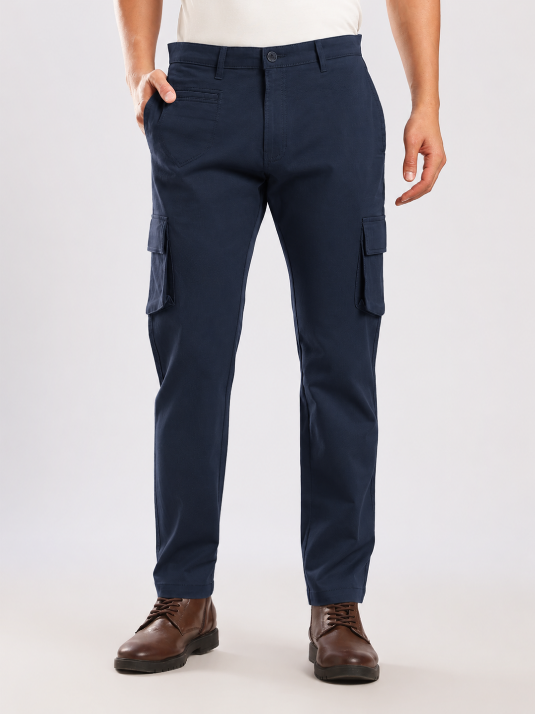 Navy Cotton Regular Fit Cargo Pant