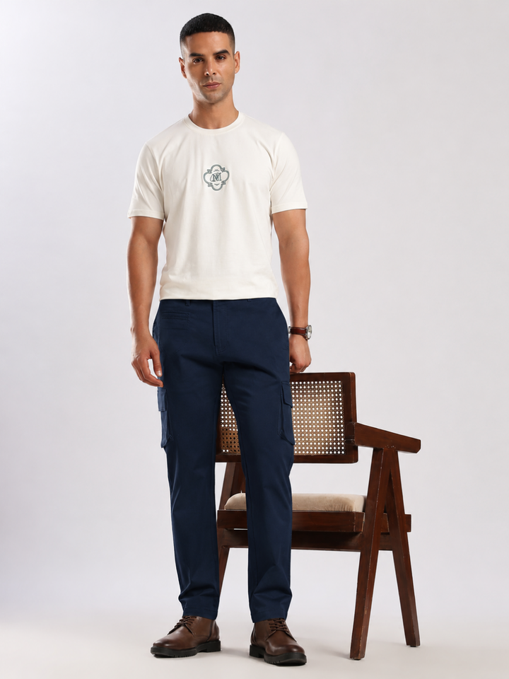 Navy Cotton Regular Fit Cargo Pant