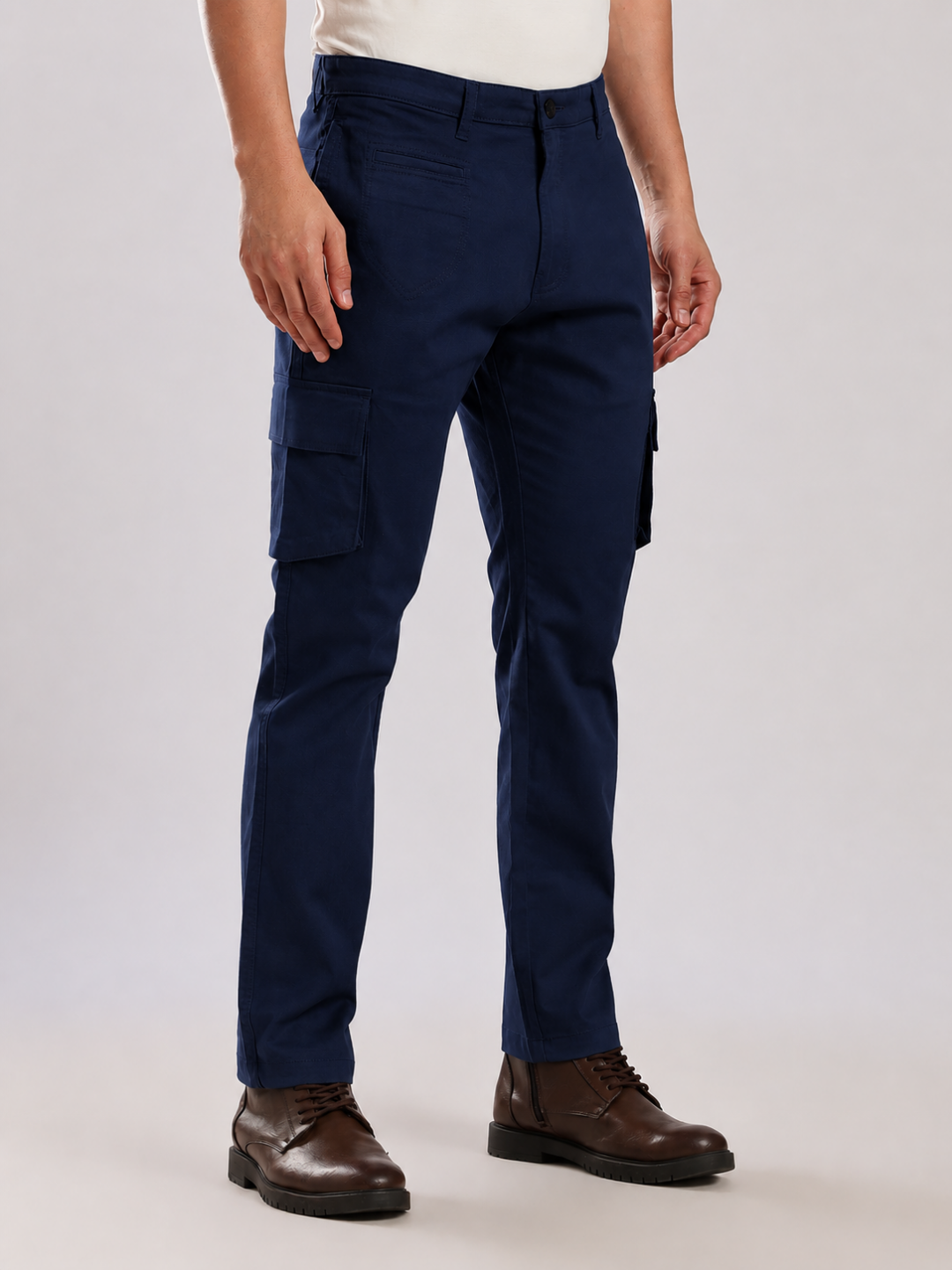Navy Cotton Regular Fit Cargo Pant