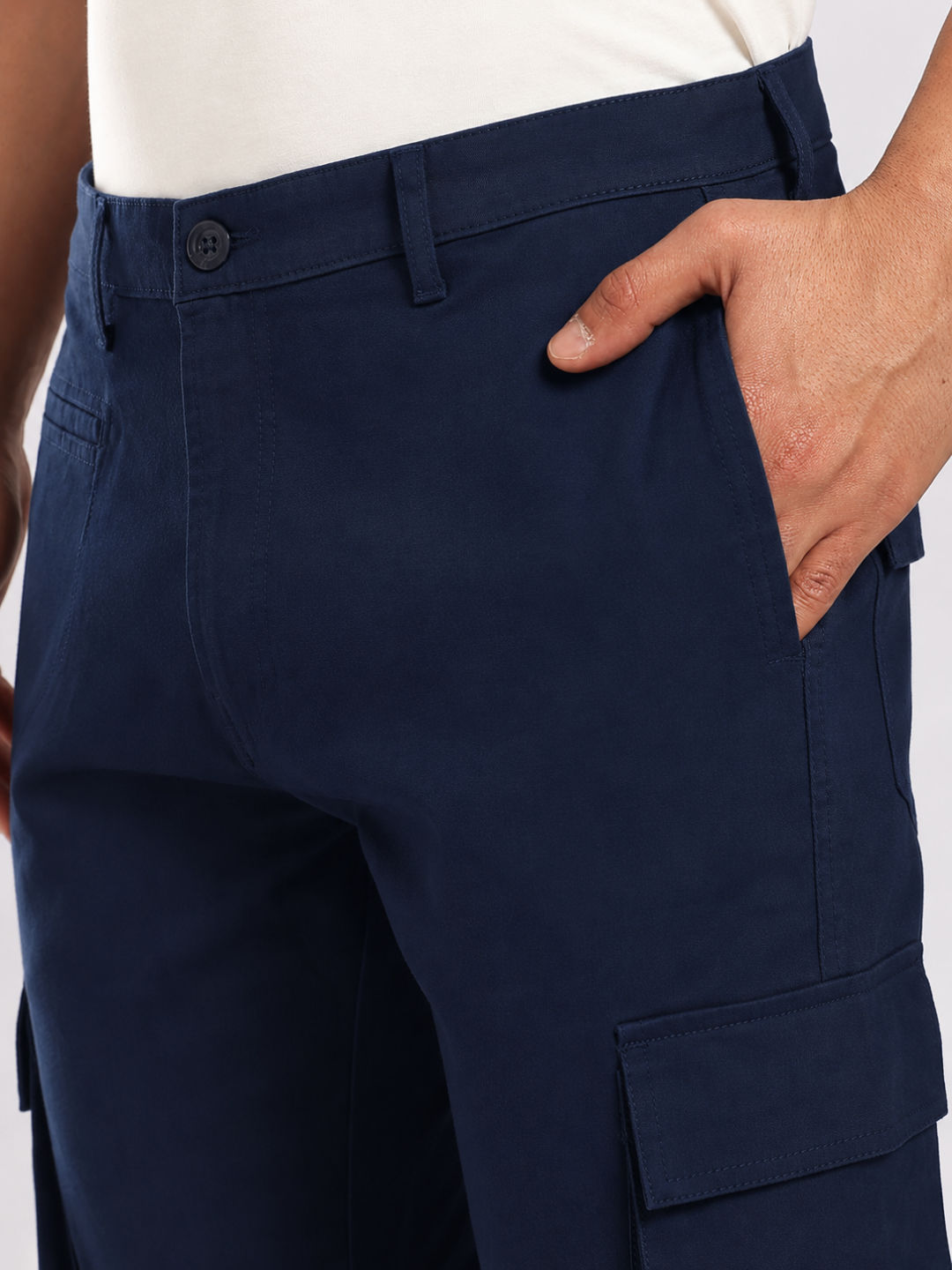 Navy Cotton Regular Fit Cargo Pant