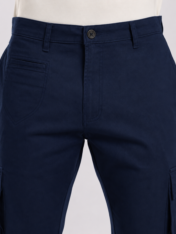 Navy Cotton Regular Fit Cargo Pant