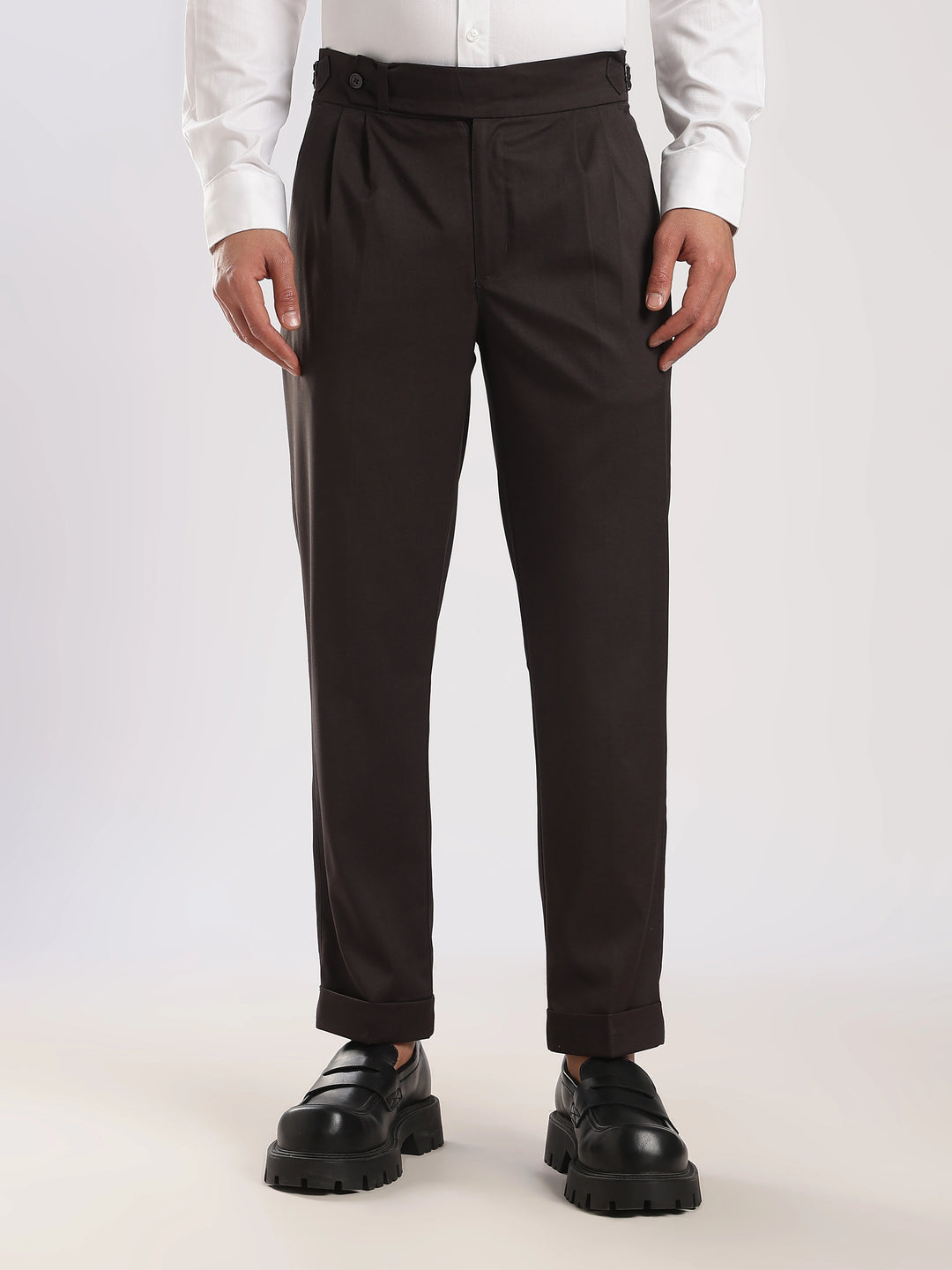 Black Poly Regular Fit Gurkha Pant