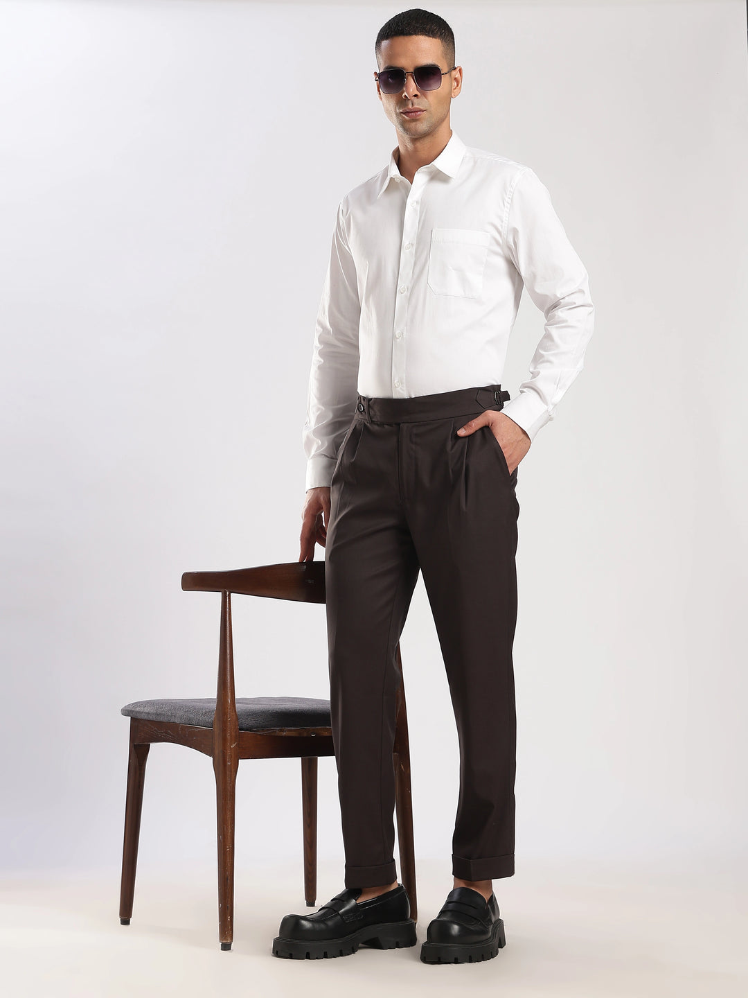 Black Poly Regular Fit Gurkha Pant