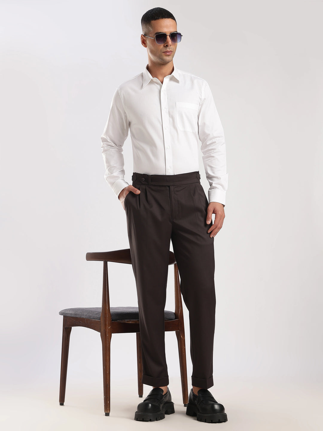 Black Poly Regular Fit Gurkha Pant