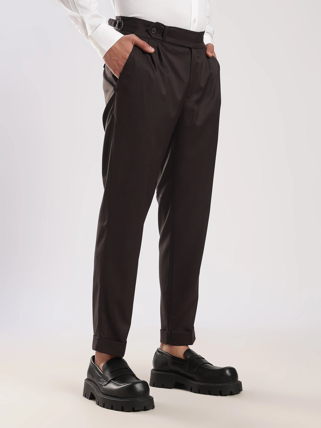 Black Poly Regular Fit Gurkha Pant