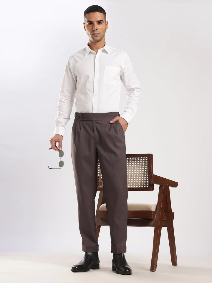 Brown Poly Regular Fit Gurkha Pant