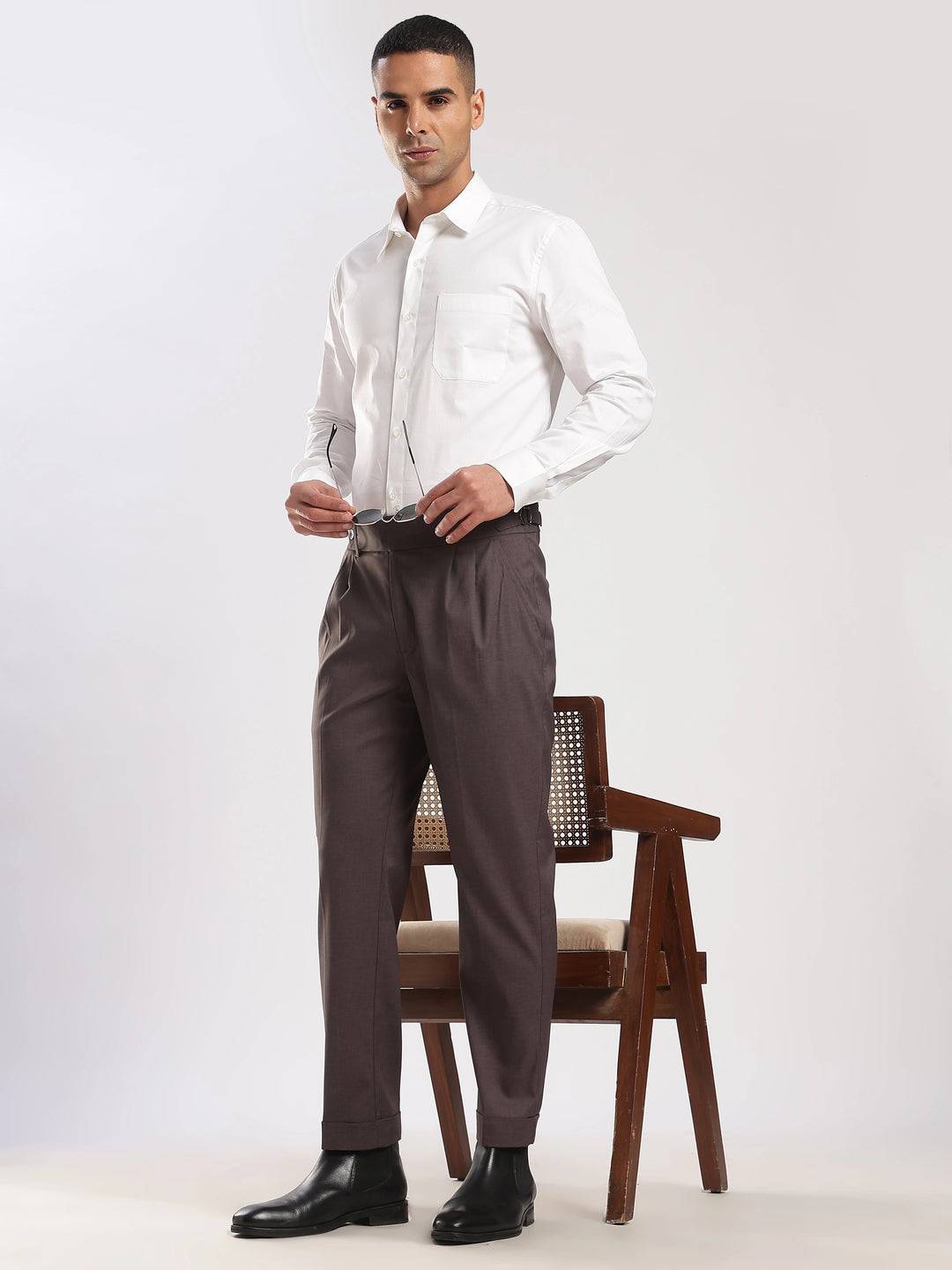 Brown Poly Regular Fit Gurkha Pant