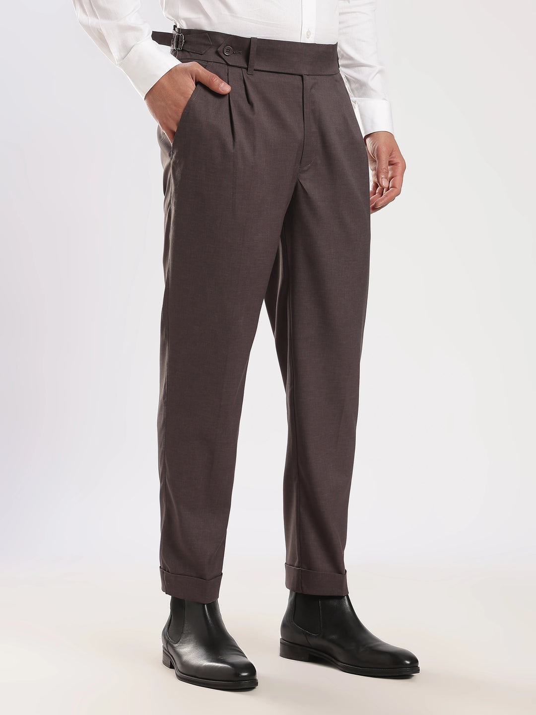 Brown Poly Regular Fit Gurkha Pant