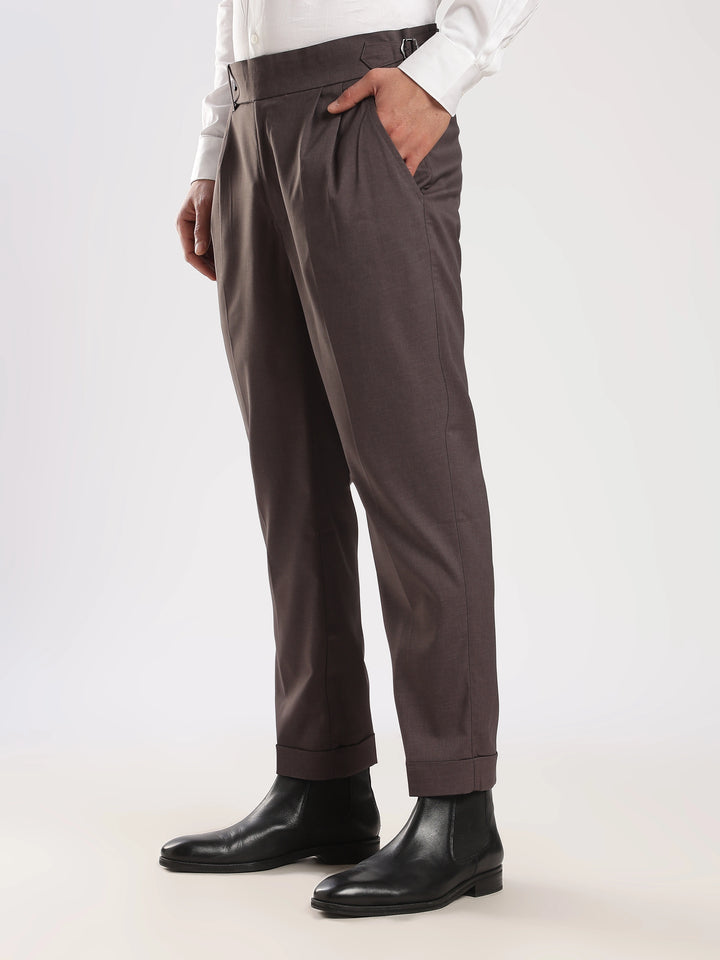 Brown Poly Regular Fit Gurkha Pant