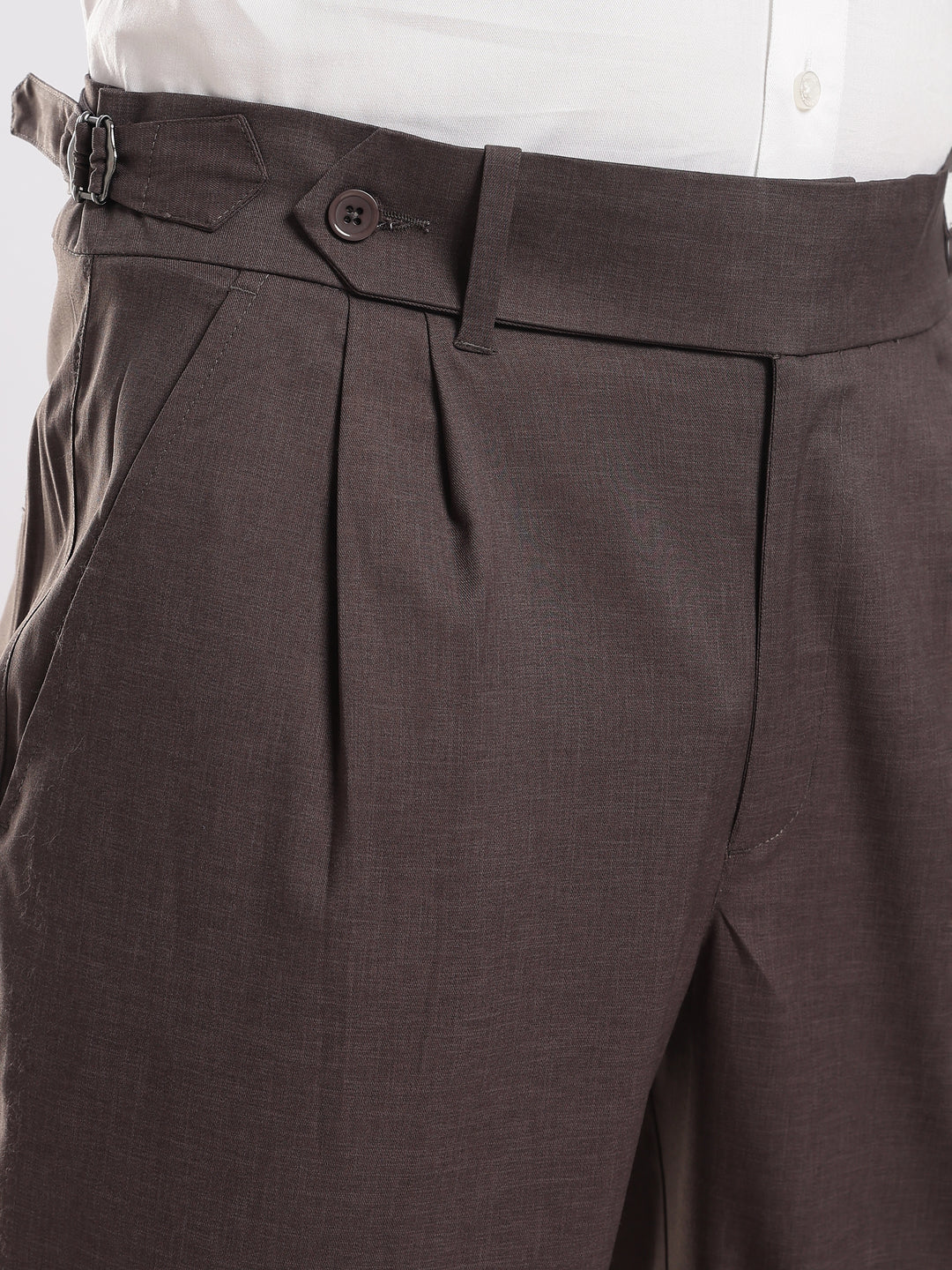 Brown Poly Regular Fit Gurkha Pant