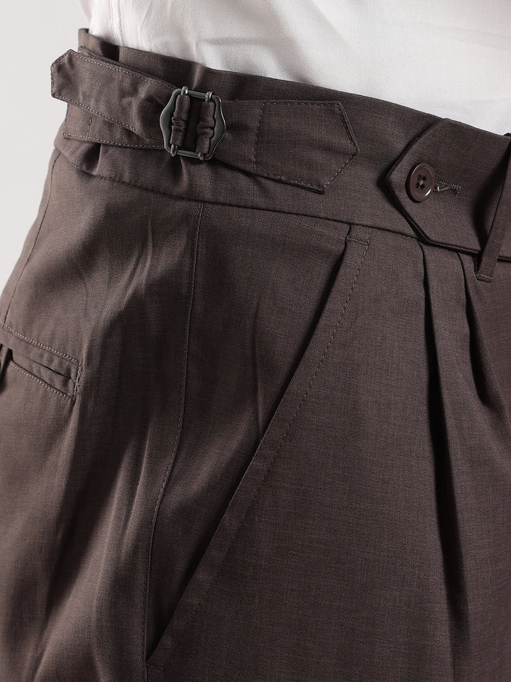 Brown Poly Regular Fit Gurkha Pant