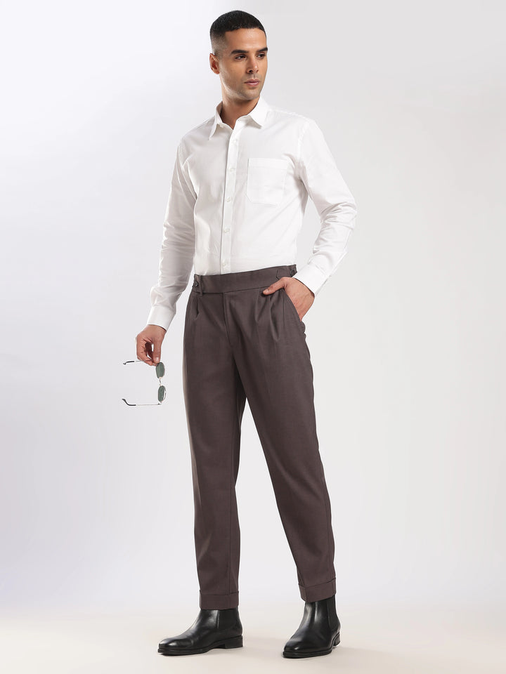 Brown Poly Regular Fit Gurkha Pant