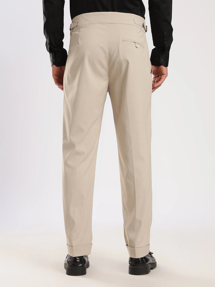 Beige Poly Regular Fit Gurkha Pant