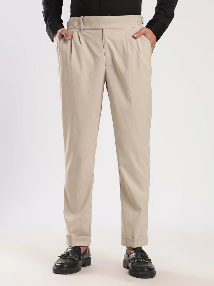 Beige Poly Regular Fit Gurkha Pant