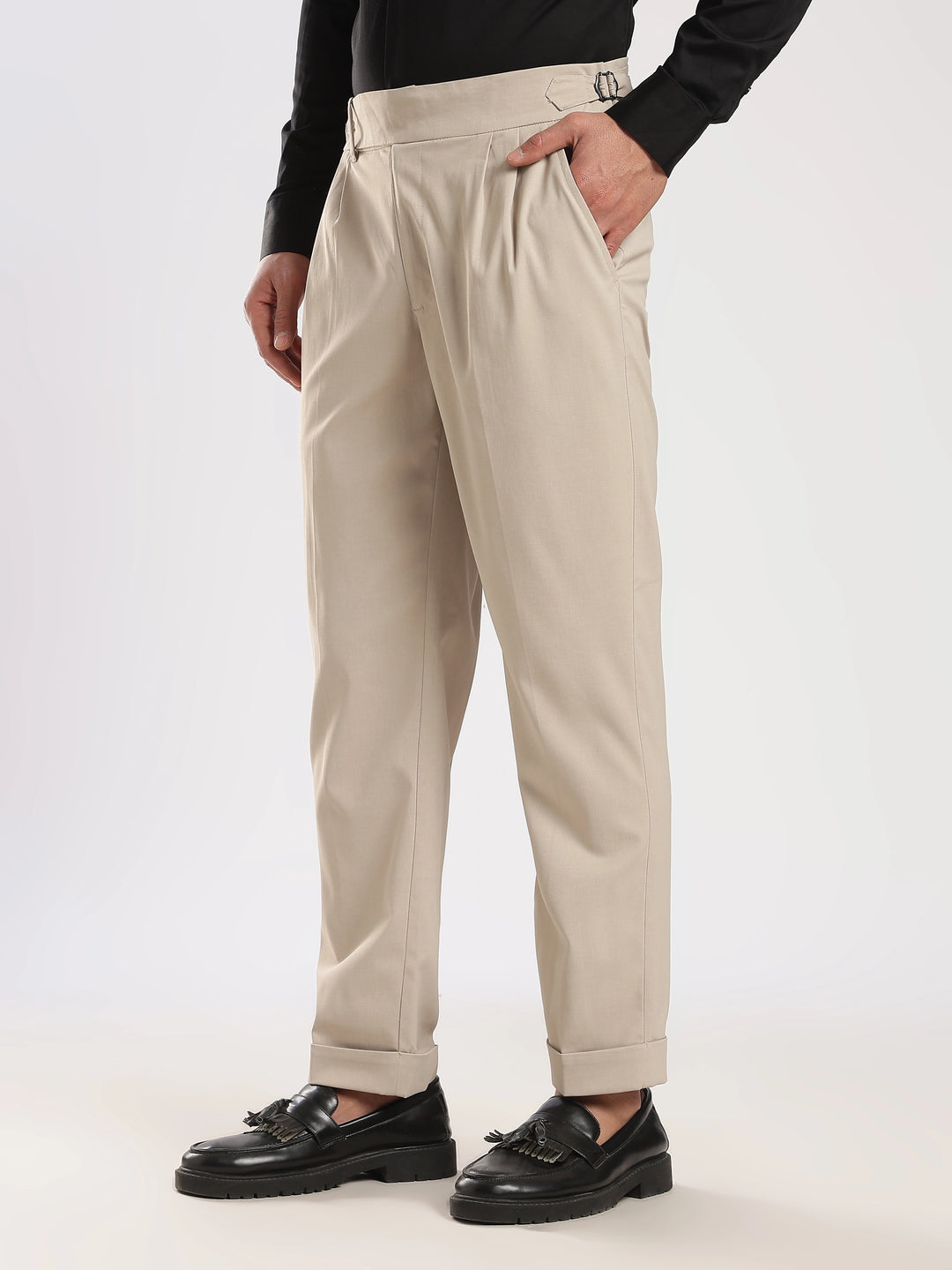 Beige Poly Regular Fit Gurkha Pant