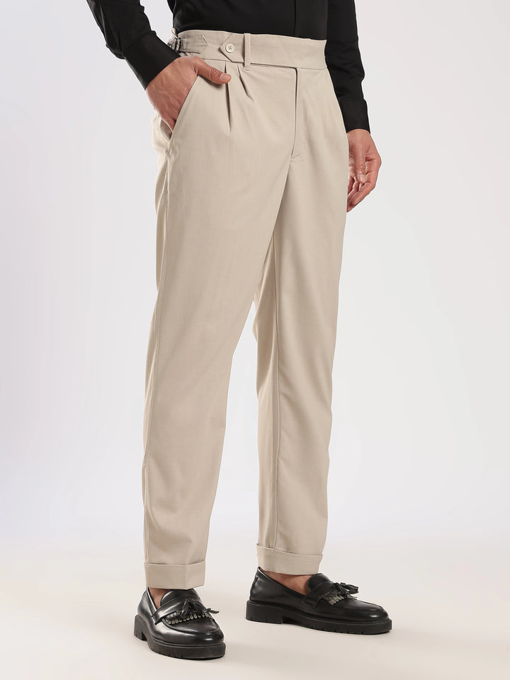 Beige Poly Regular Fit Gurkha Pant