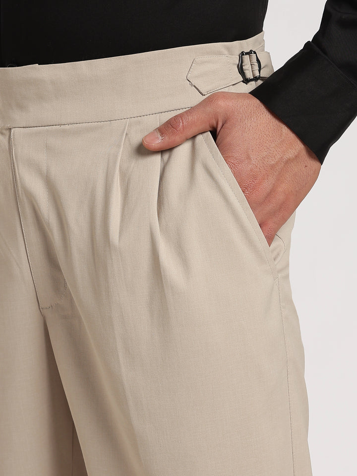 Beige Poly Regular Fit Gurkha Pant