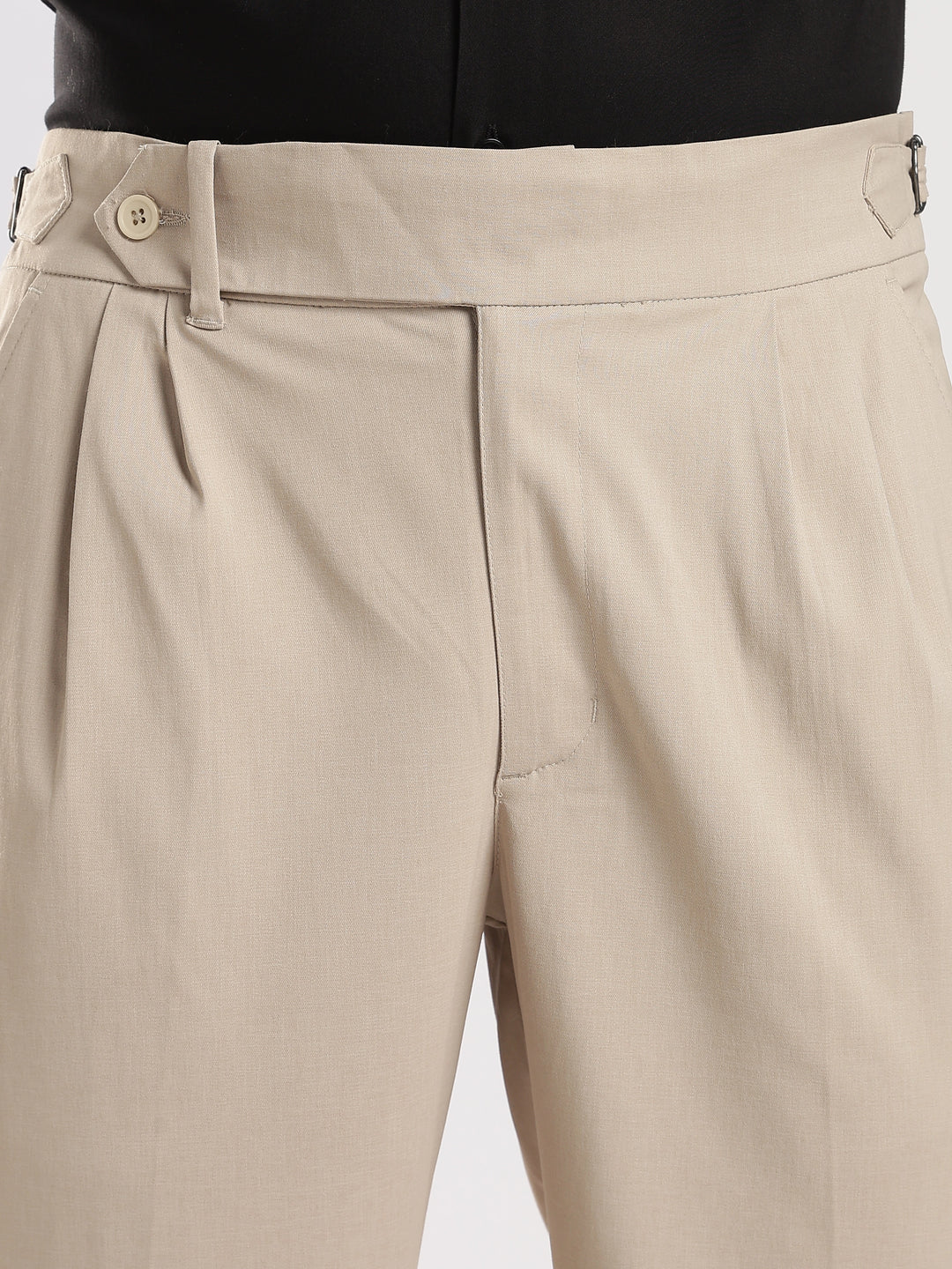 Beige Poly Regular Fit Gurkha Pant