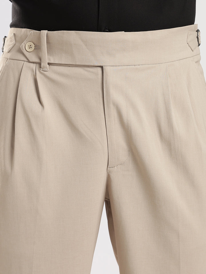Beige Poly Regular Fit Gurkha Pant