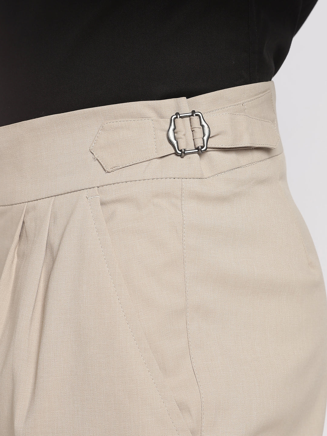 Beige Poly Regular Fit Gurkha Pant