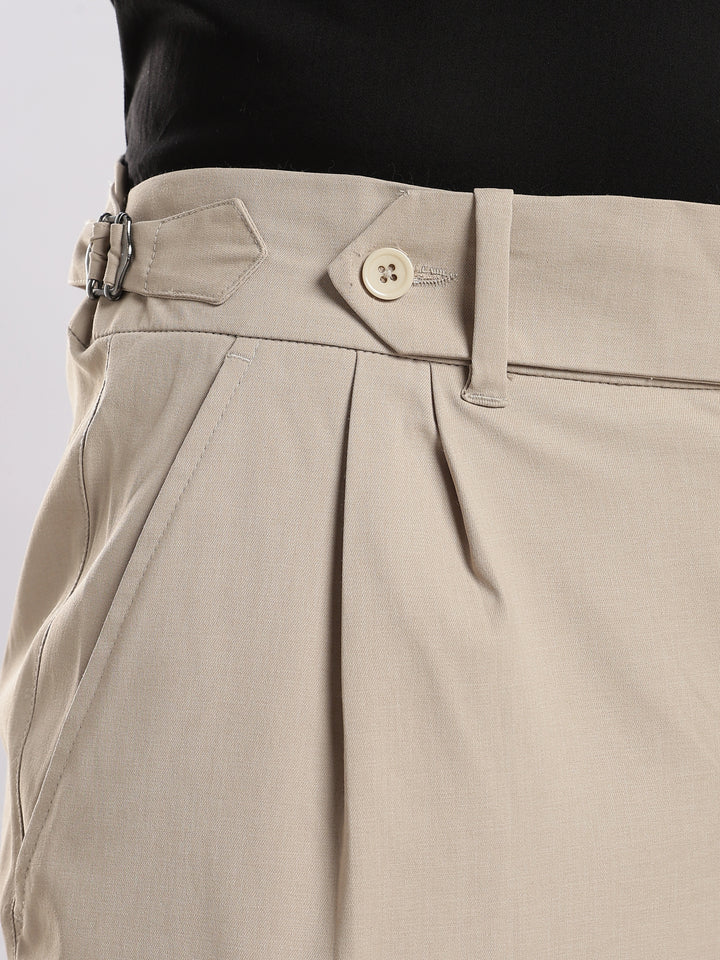 Beige Poly Regular Fit Gurkha Pant