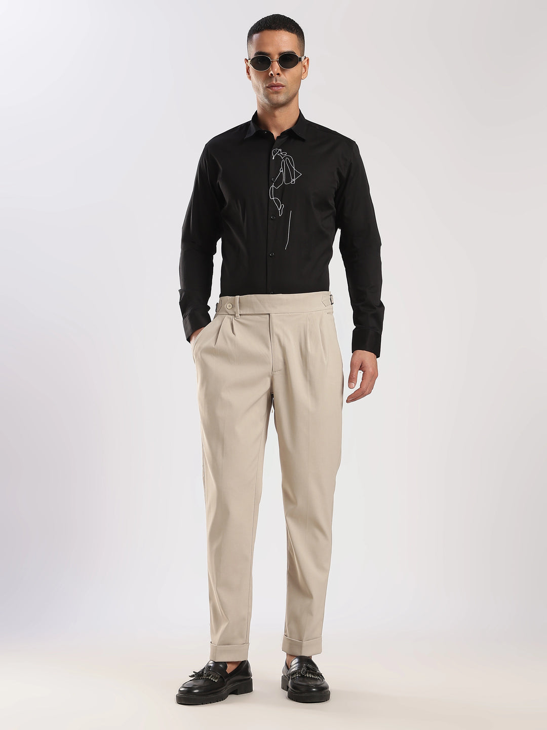 Beige Poly Regular Fit Gurkha Pant