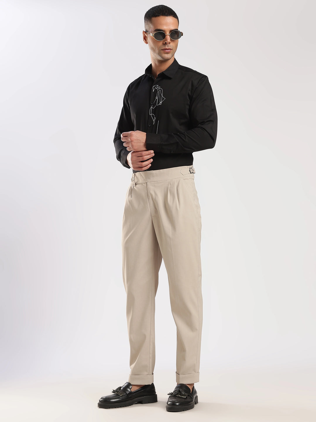 Beige Poly Regular Fit Gurkha Pant
