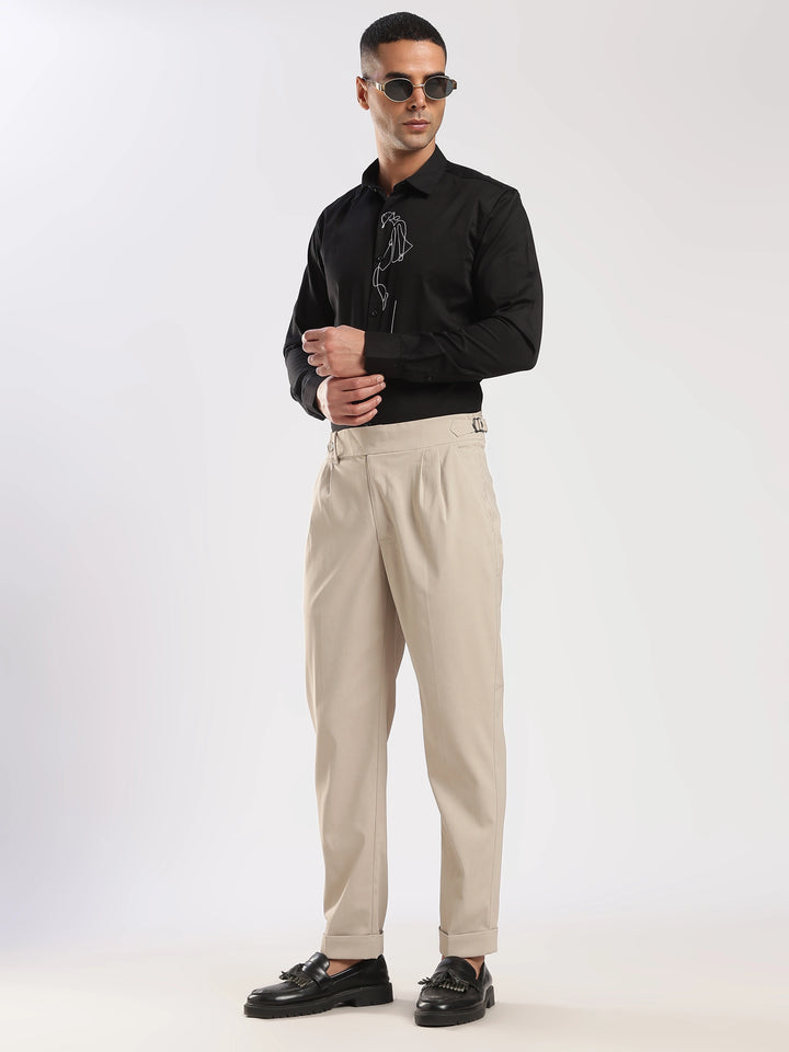 Beige Poly Regular Fit Gurkha Pant