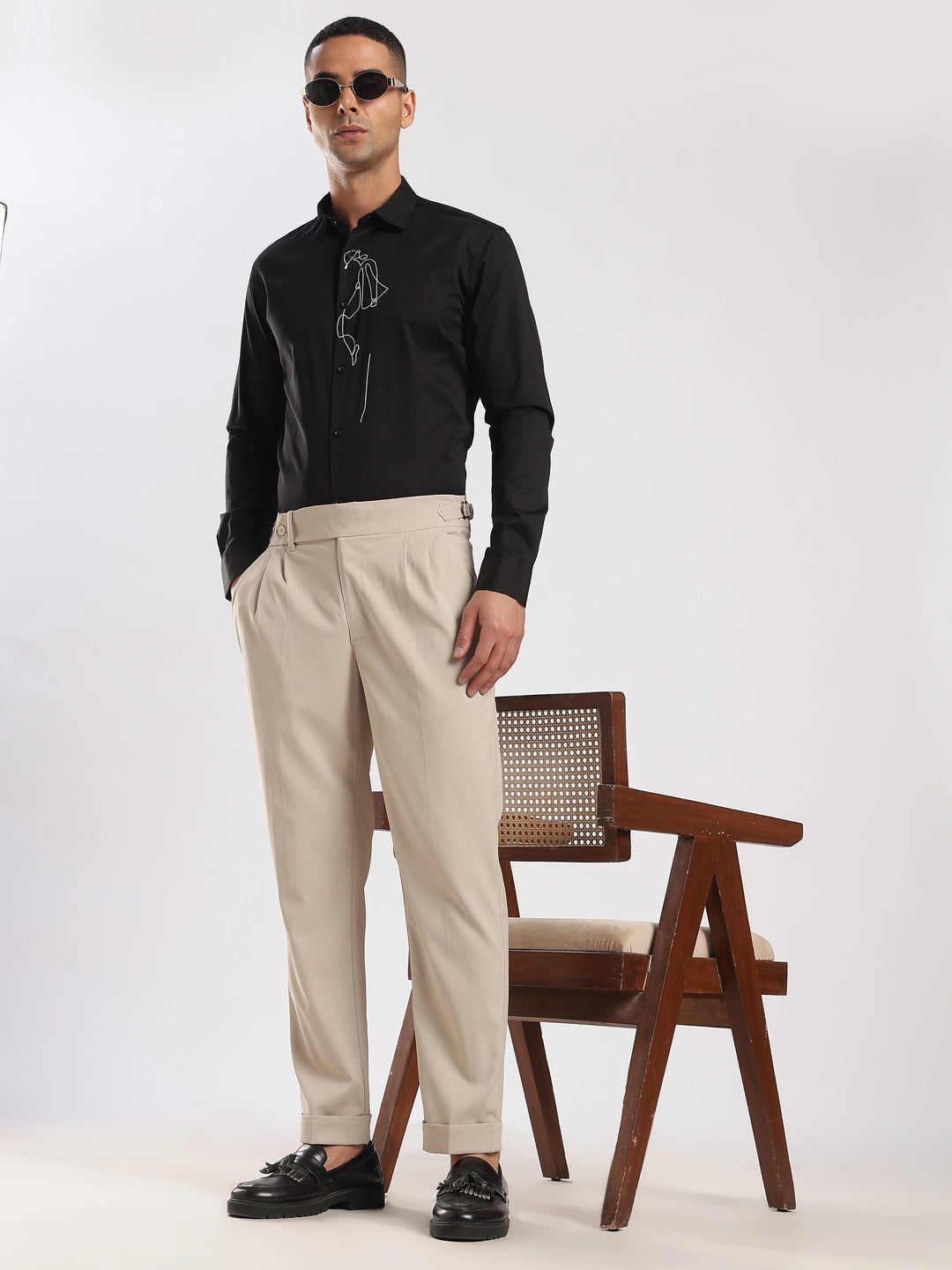 Beige Poly Regular Fit Gurkha Pant