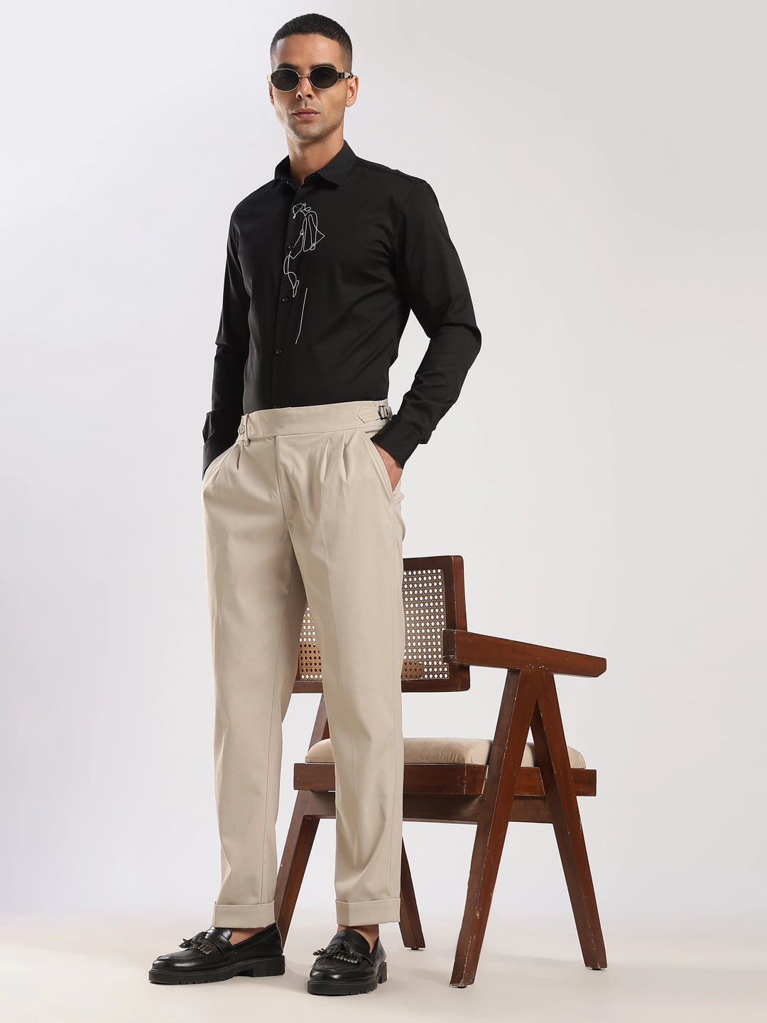 Beige Poly Regular Fit Gurkha Pant