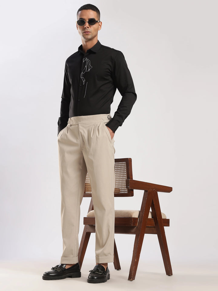 Beige Poly Regular Fit Gurkha Pant