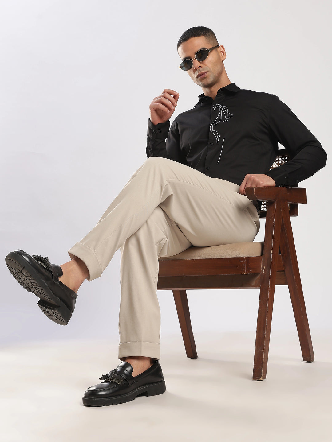 Beige Poly Regular Fit Gurkha Pant