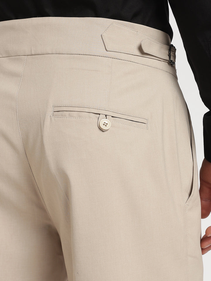 Beige Poly Regular Fit Gurkha Pant
