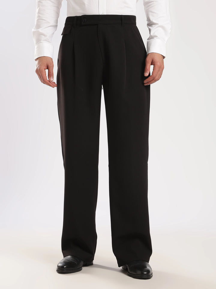 Black Poly Straight Fit Korean Trouser