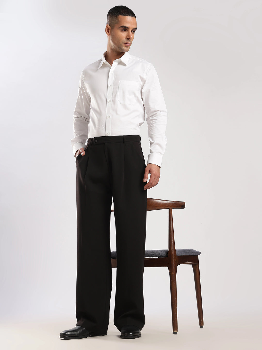 Black Poly Straight Fit Korean Trouser