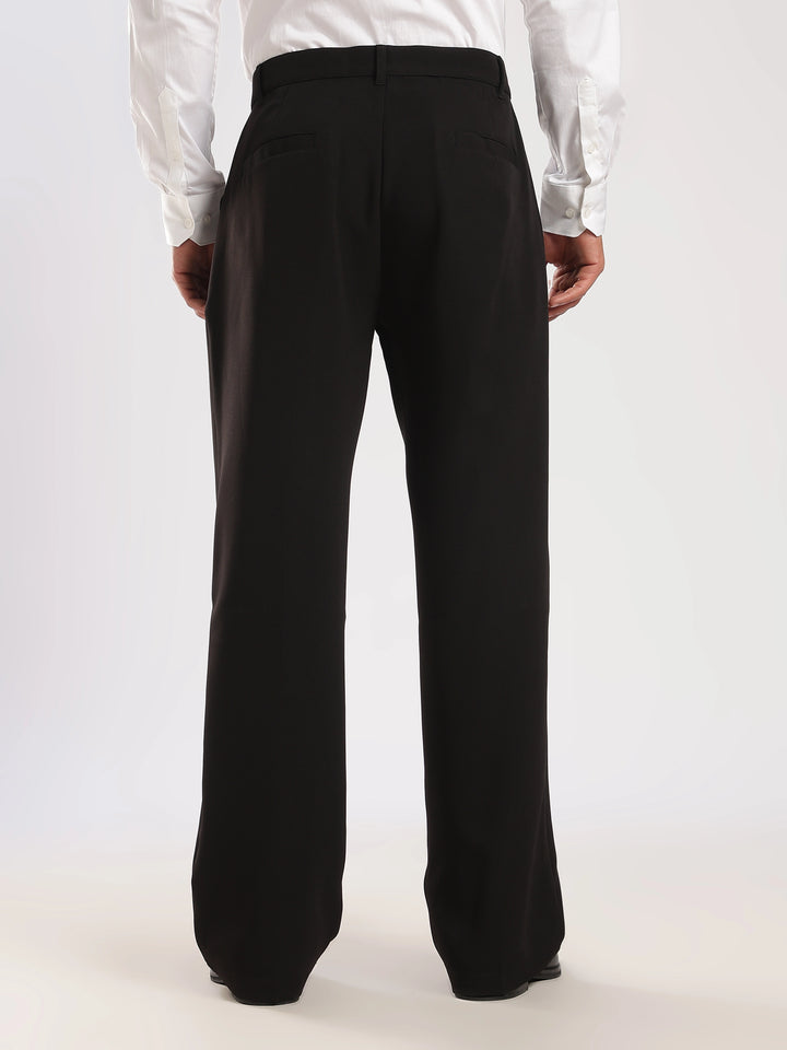 Black Poly Straight Fit Korean Trouser