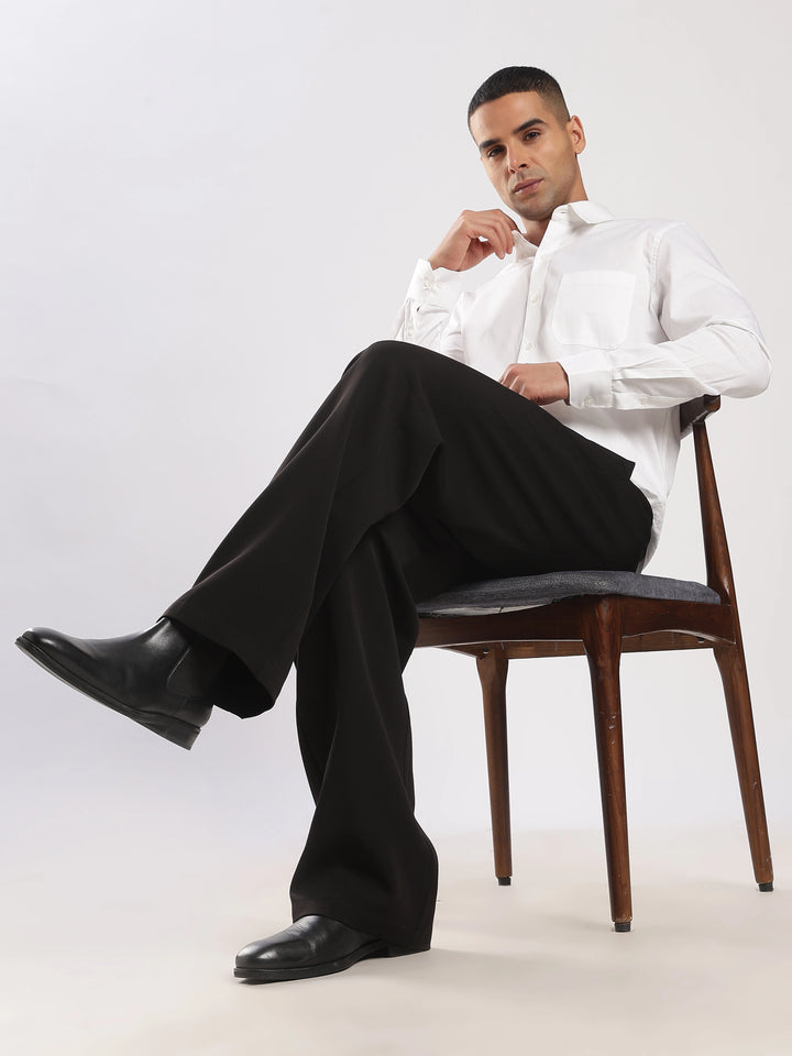 Black Poly Straight Fit Korean Trouser