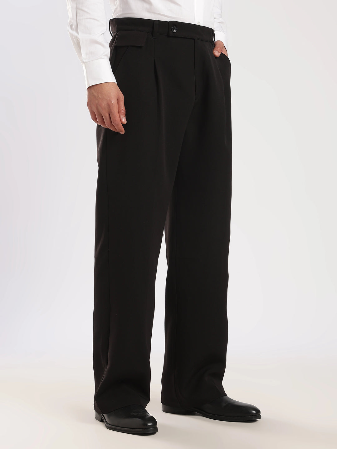Black Poly Straight Fit Korean Trouser