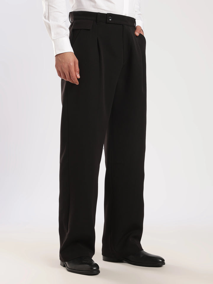 Black Poly Straight Fit Korean Trouser