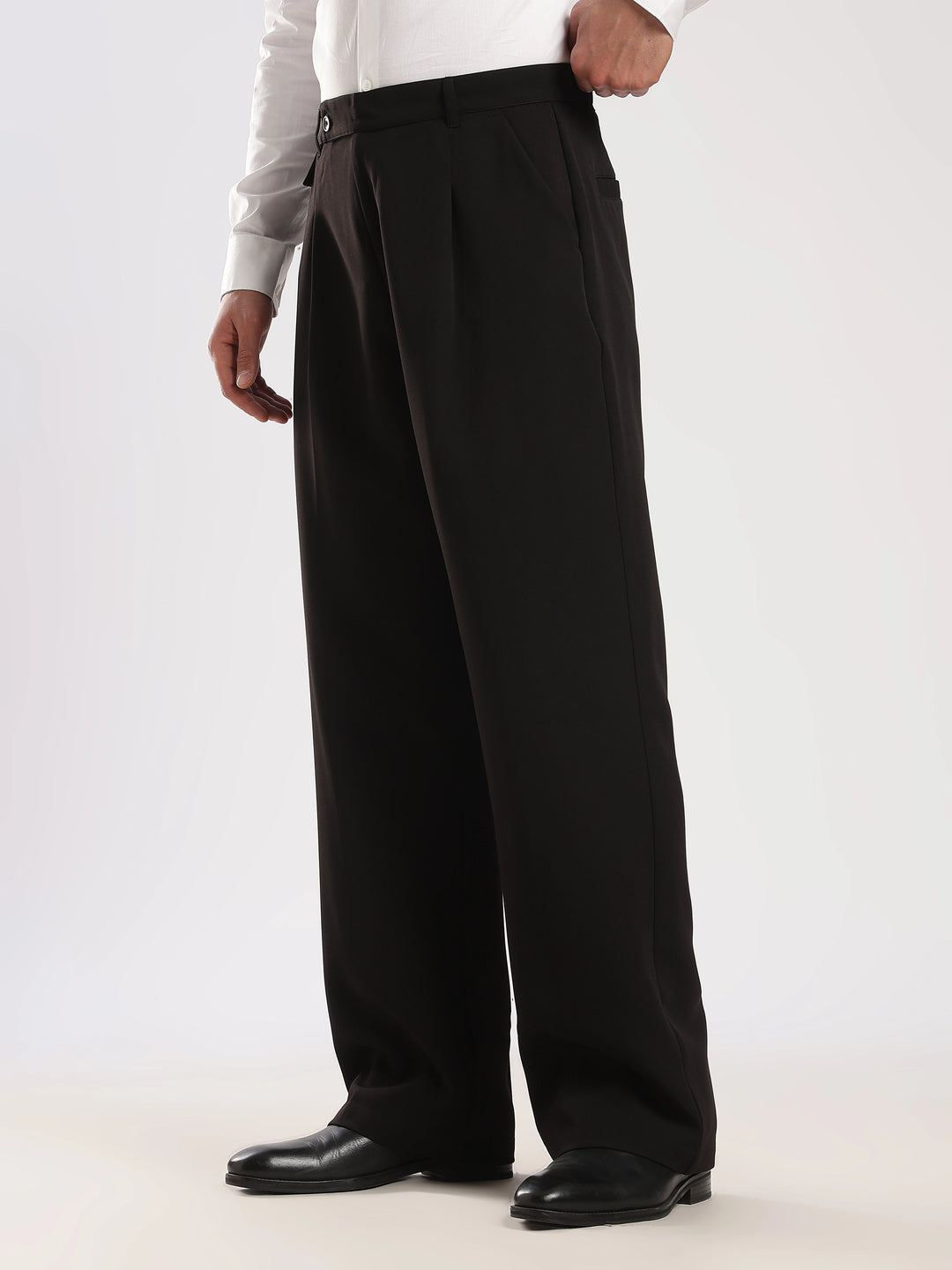 Black Poly Straight Fit Korean Trouser