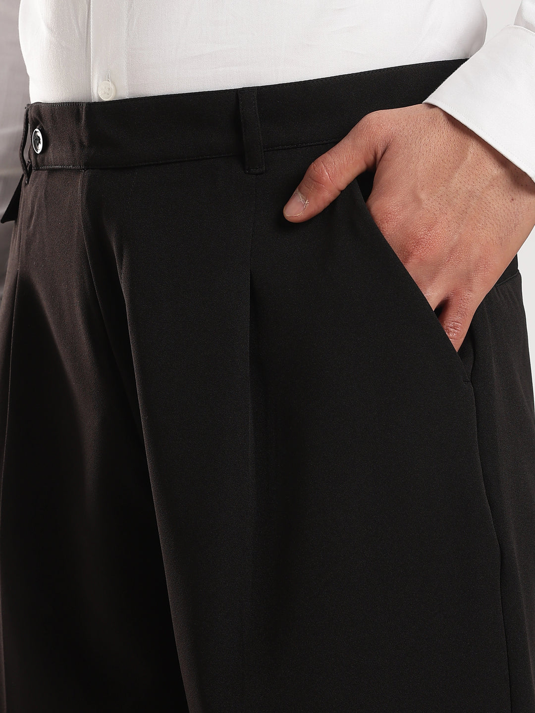 Black Poly Straight Fit Korean Trouser