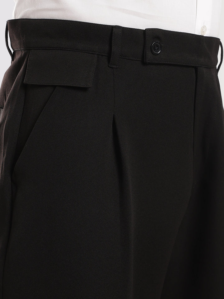 Black Poly Straight Fit Korean Trouser