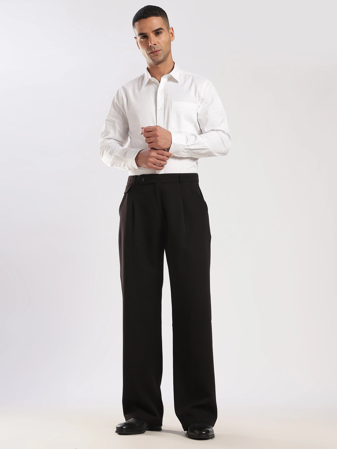 Black Poly Straight Fit Korean Trouser