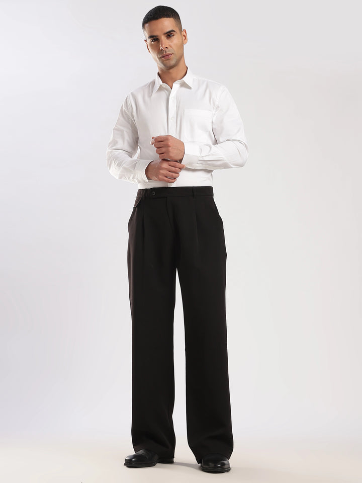 Black Poly Straight Fit Korean Trouser