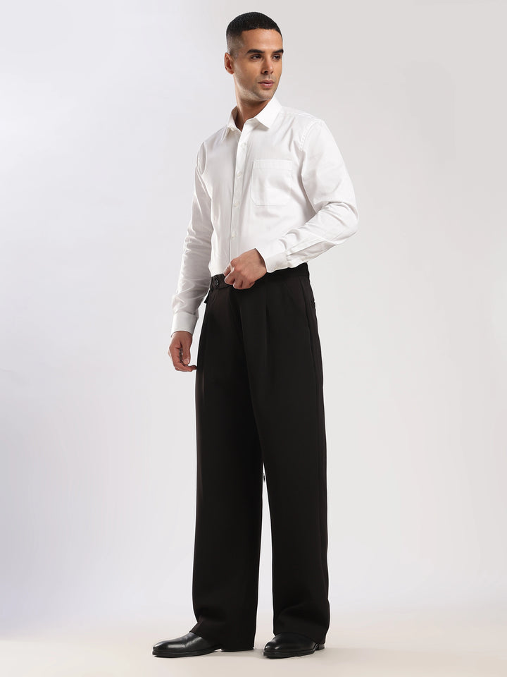 Black Poly Straight Fit Korean Trouser