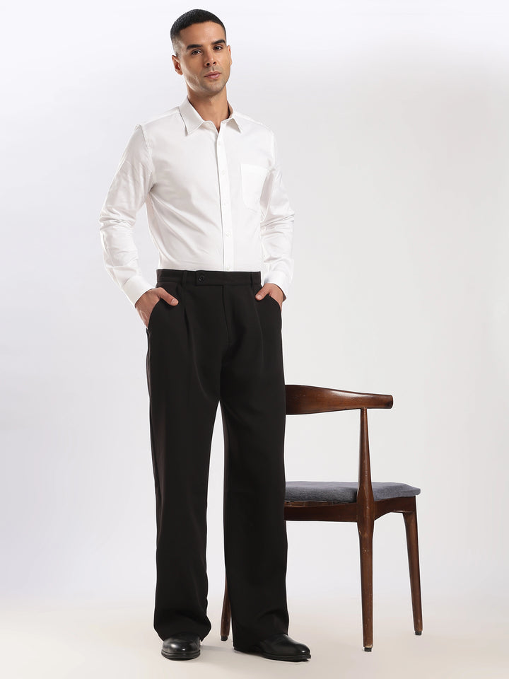 Black Poly Straight Fit Korean Trouser