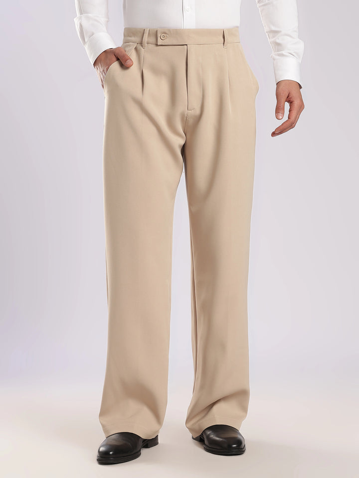 Beige Poly Straight Fit Korean Trouser