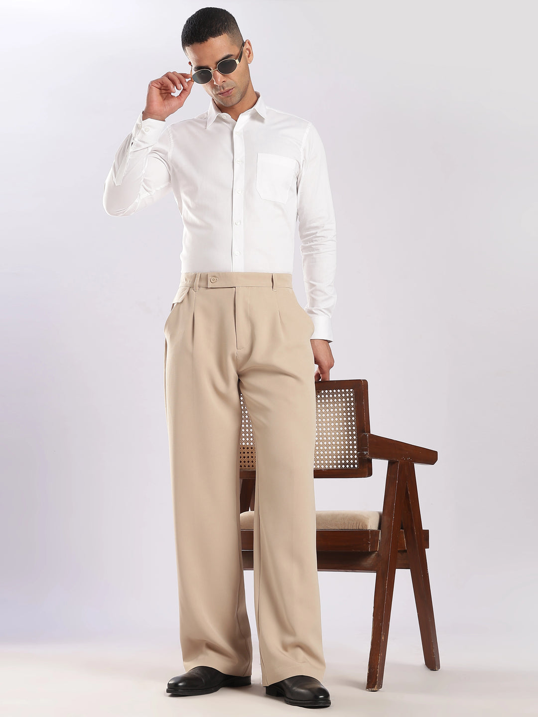 Beige Poly Straight Fit Korean Trouser